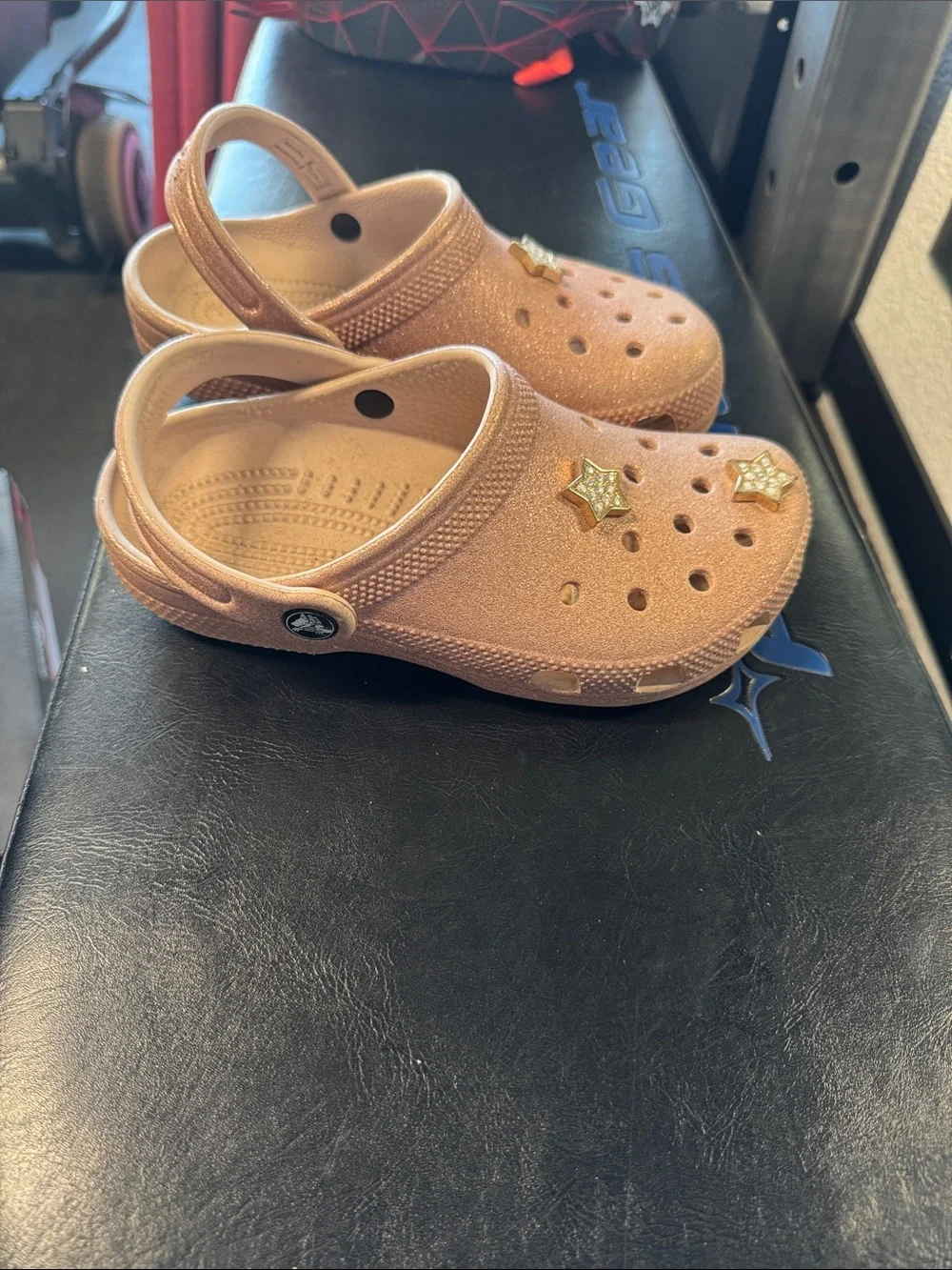 CROCS Kids Glitter Clog in Rose Gold with Star Charms